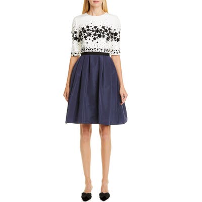 Carolina Herrera Embellished Silk Fit & Flare Dress, Blue