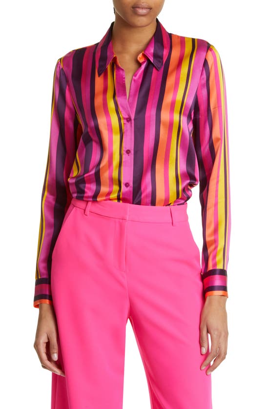 L Agence Hailie Stripe Silk Blouse In Pink Multi Stripe