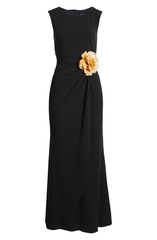 Shop Connected Apparel 3d Flower Scuba Crepe Gown In Black Gold