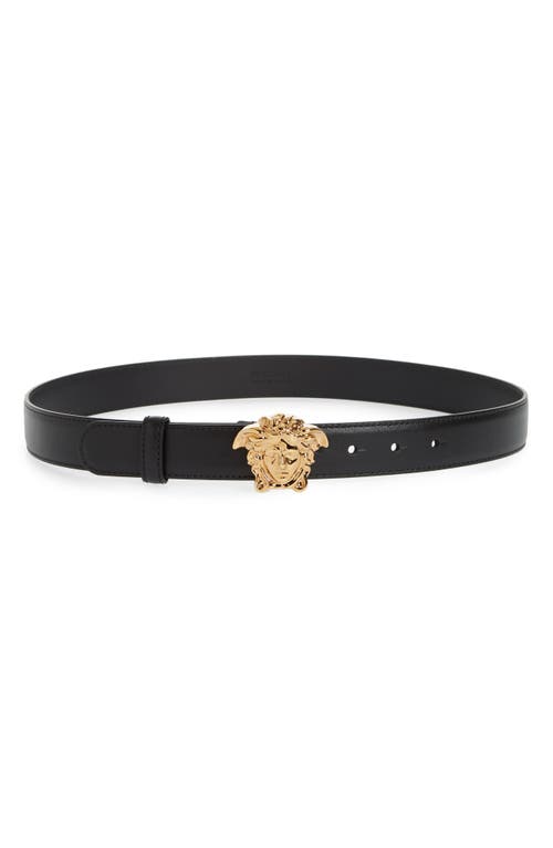 Versace Medusa Leather Belt In Black/gold