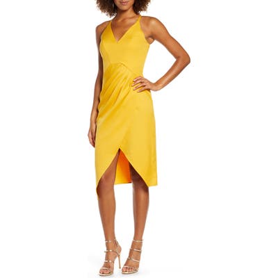 Chi Chi London Naima Asymmetrical Cocktail Dress, Yellow