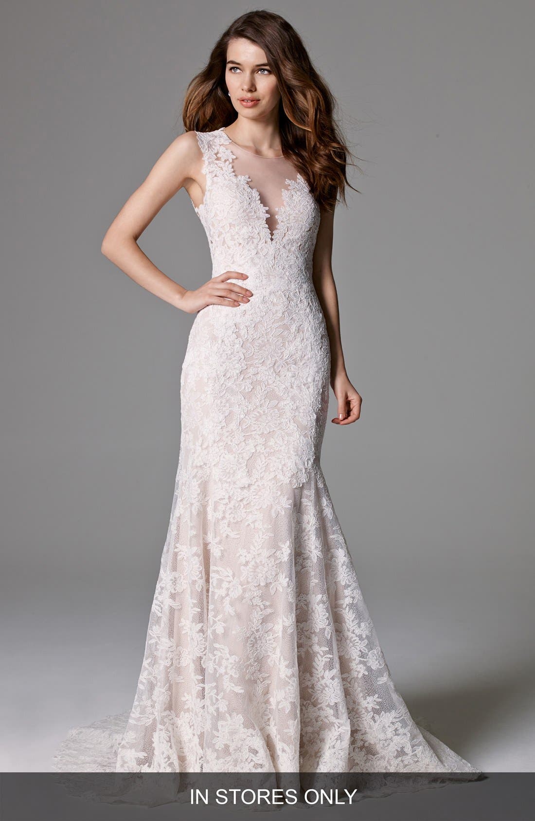 Watters Ashland Illusion Lace Mermaid Dress (Regular & Plus Size