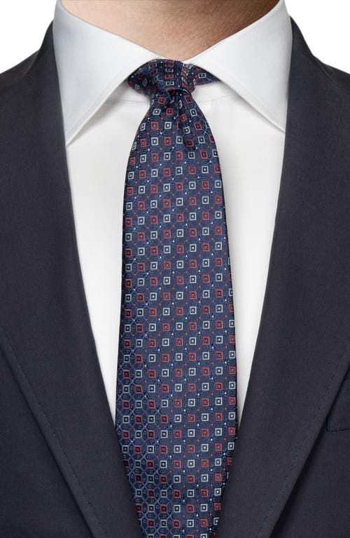 Shop Eton Geometric Medallion Silk Tie In Navy