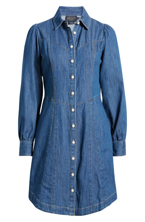 Shop Pendleton Puff Shoulder Long Sleeve Chambray Dress In Medium Blue