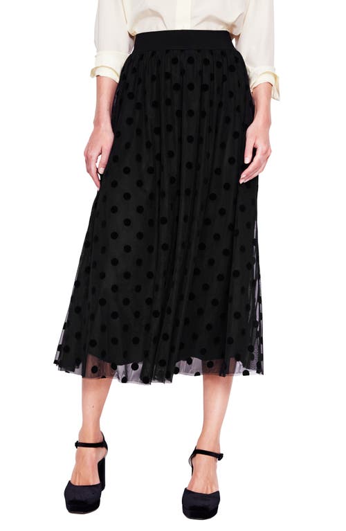 Shop Boden Isabella Tonal Dot Tulle Midi Skirt In Black Spots