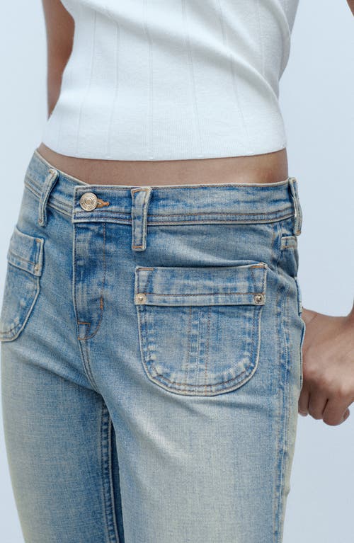 Mango Patch Pocket Side Slit Capri Jeans In Medium Blue