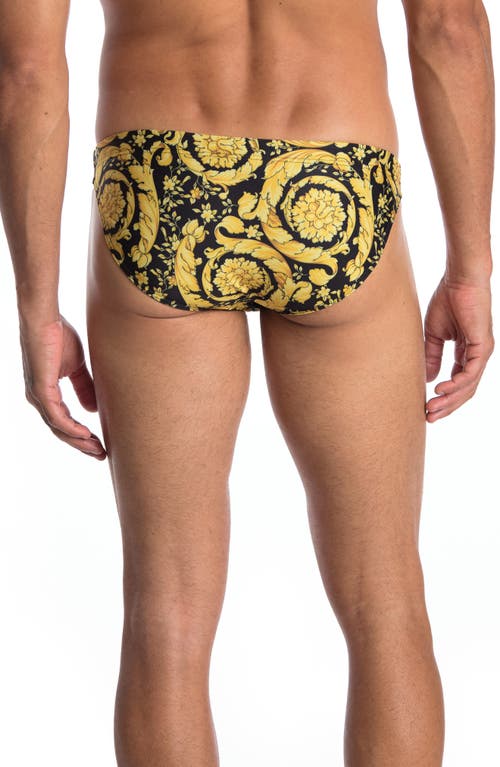 Shop Versace Barocco Swim Briefs In Black/gold