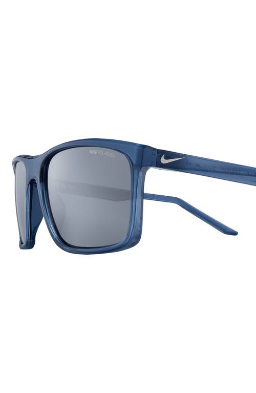 Shop Nike Fire L 58mm Polarized Rectangular Sunglasses In Matte Navy/polar Silver