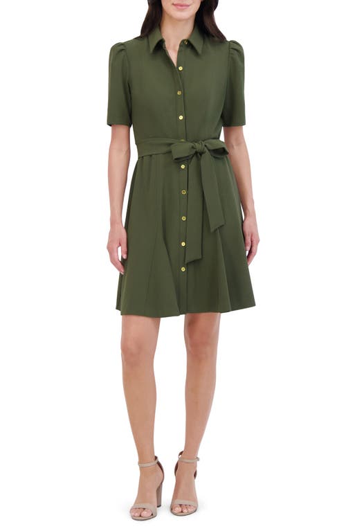 Shop Eliza J Puff Sleeve Shirtdress In Olive