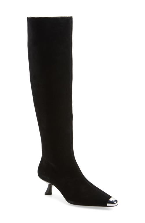 Shop Simon Miller Kuki Cap Toe Over The Knee Kitten Heel Boot In Black/silver