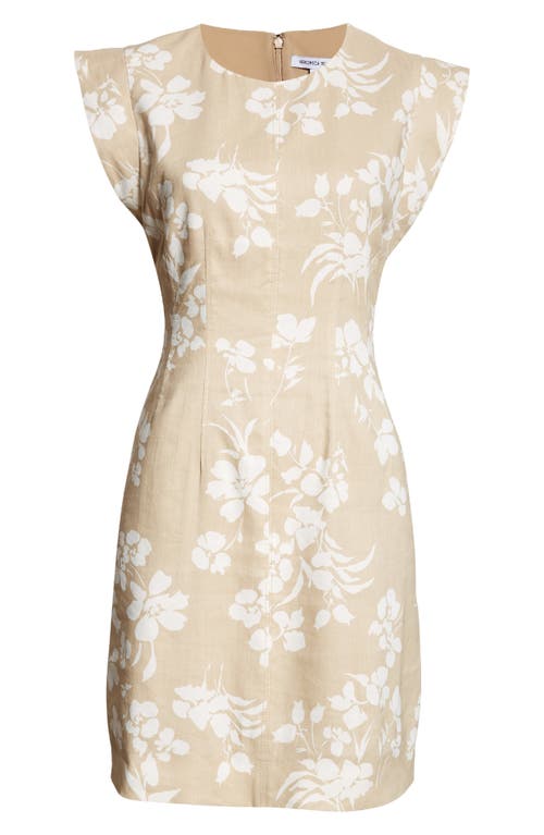 Shop Veronica Beard Rosedale Floral Linen Blend Sheath Dress In Stone Khaki/off White