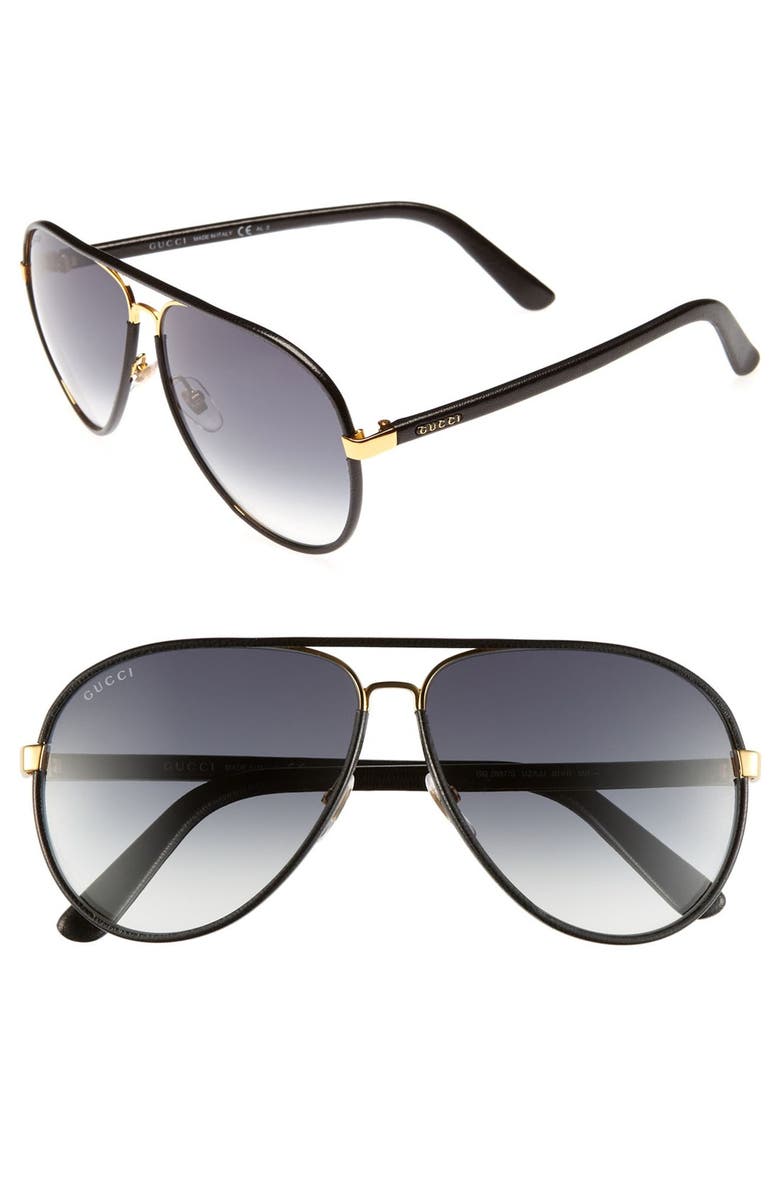 Gucci 61mm Leather Frame Aviator Sunglasses | Nordstrom
