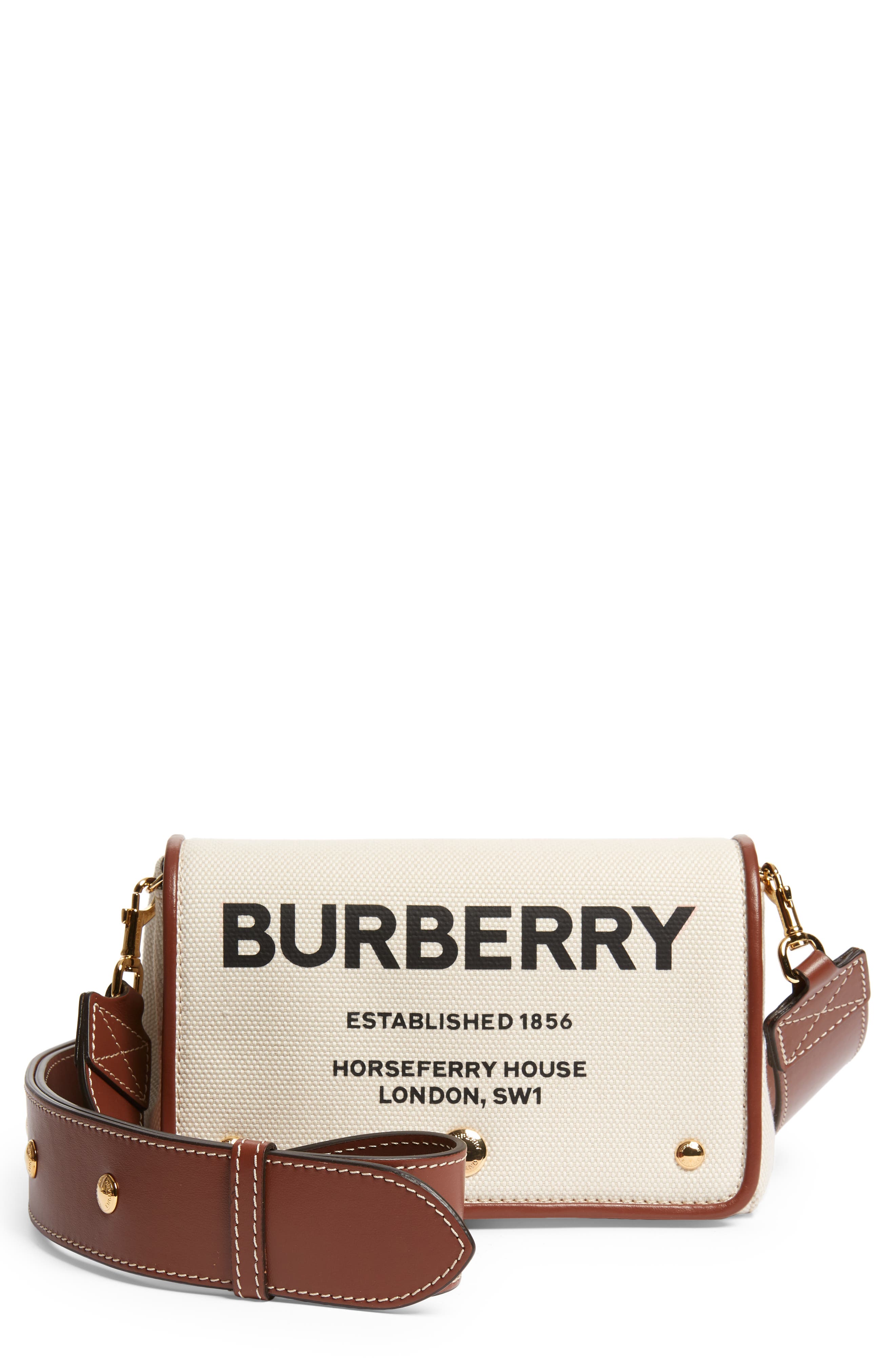 Burberry Hackberry Horseferry Print Canvas Crossbody Bag in White /Tan at Nordstrom