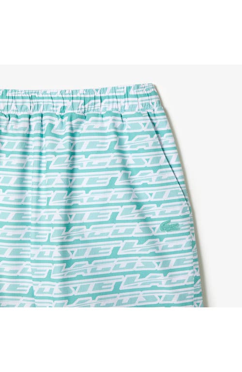 Shop Lacoste Logo Print Cotton Swim Trunks In Cr5 Florida/pastille Mint