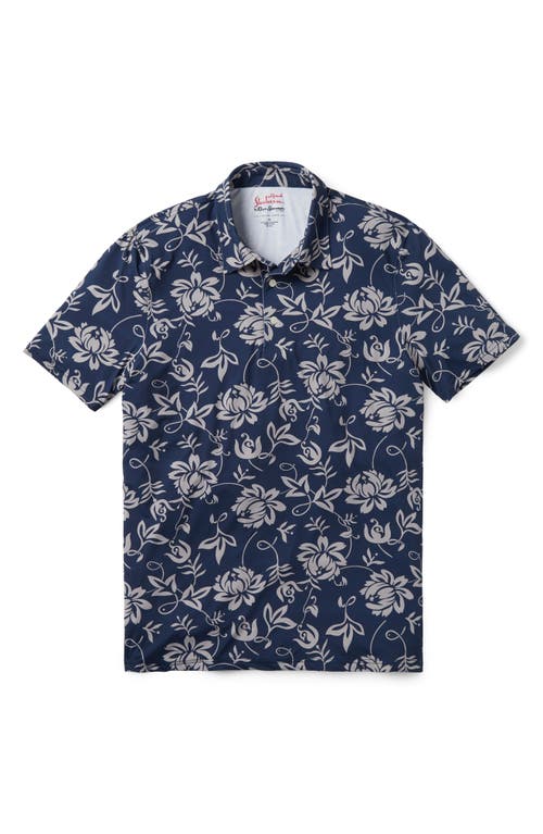 x Alfred Shaheen Classic Pareau Floral Performance Polo in Insignia Blue