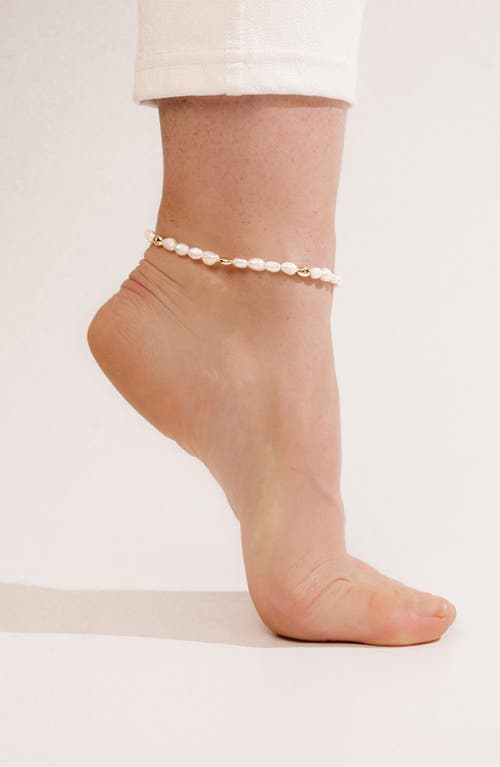 Shop Ettika Beaded Freshwater Pearl Anklet In Gold