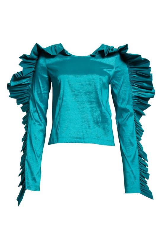 Kimberly Goldson Jenni Long Sleeve Ruffle Top In Peppermint
