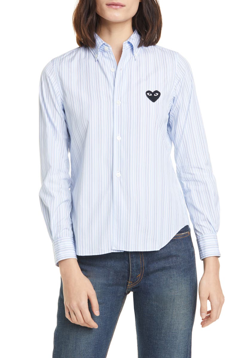 Comme des Garçons PLAY Heart Stripe Cotton Shirt, Main, color, 