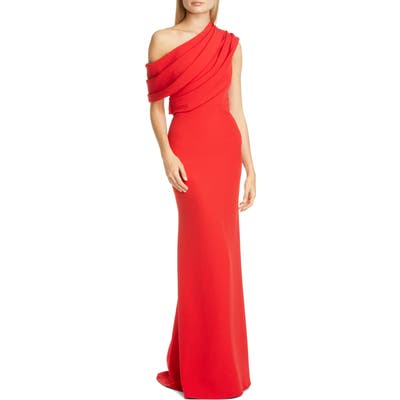 Badgley Mischka Draped One-Shoulder Gown