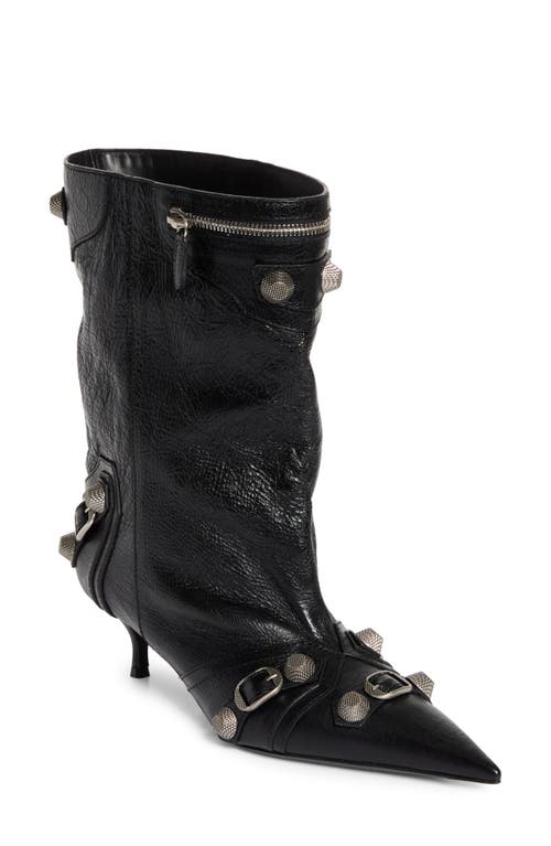 Shop Balenciaga Cagole Pointed Toe Kitten Heel Boot In 1081 Black/silver