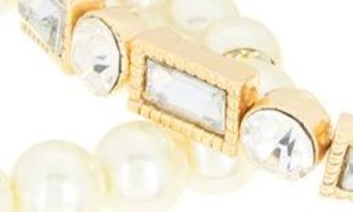 Shop Tasha Set Of 3 Imitation Pearl & Crystal Stretch Bracelets In Ivory/gold