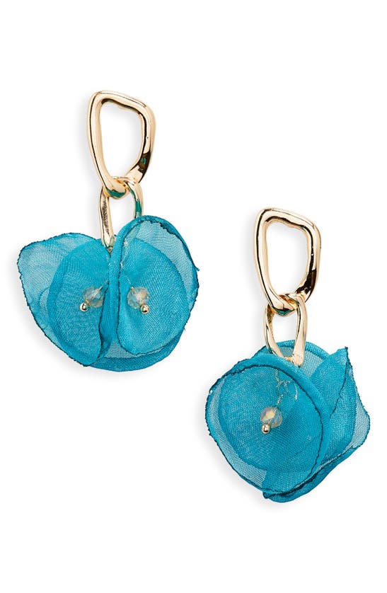 Tasha Fabric Flower Drop Earrings In Blue