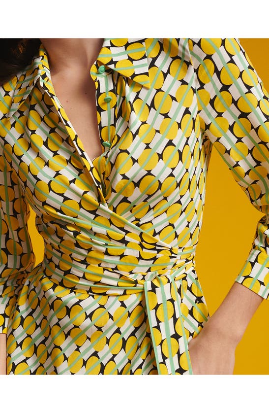 Shop Dvf Geo Print Long Sleeve Midi Wrap Dress In Maypole Yellow