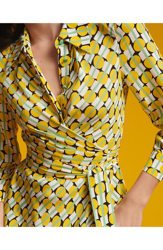 Shop Dvf Diane Von Furstenberg Geo Print Long Sleeve Midi Wrap Dress In Maypole Yellow