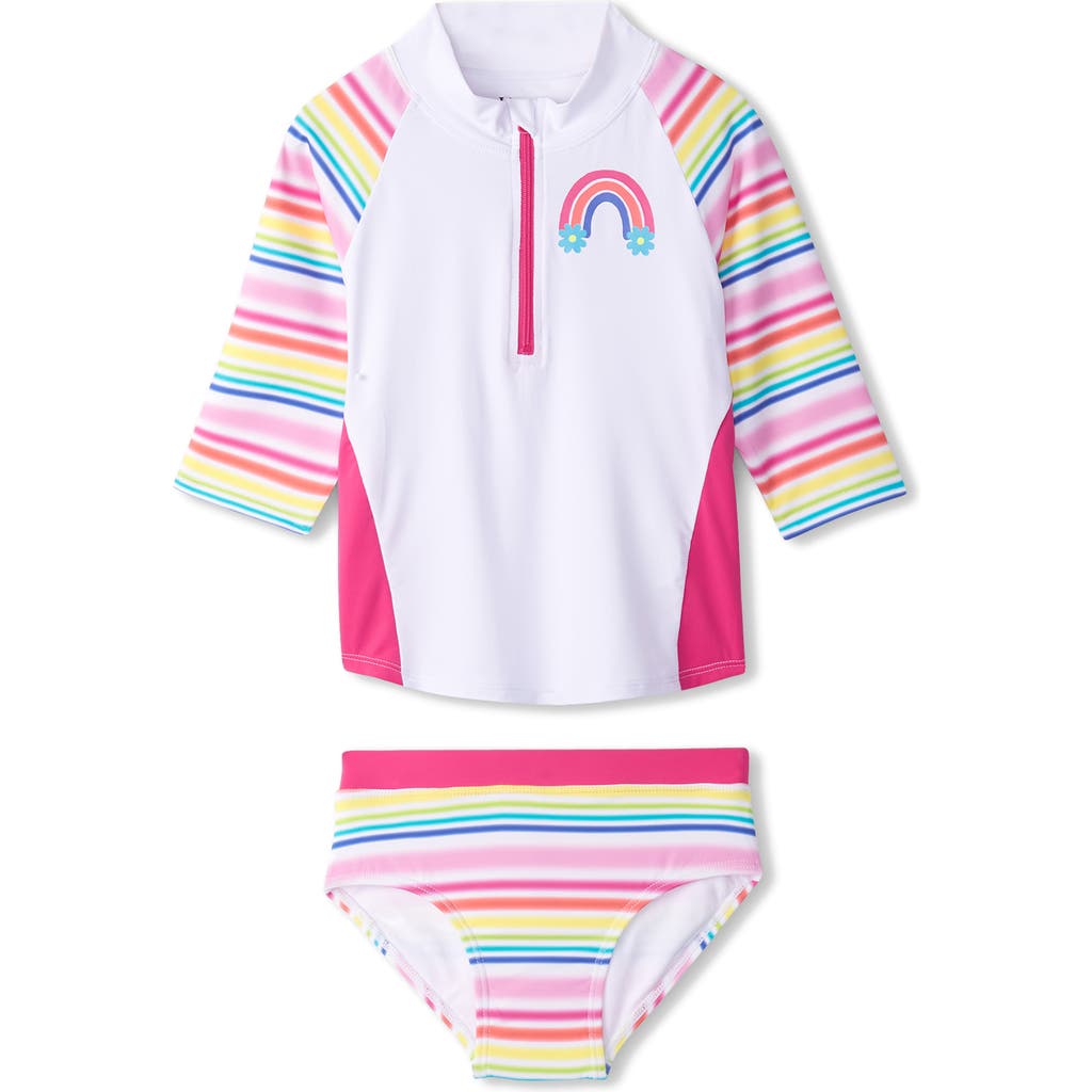 Hatley Kid's Dazzling Stripes Two-piece Rashguard Swimsuit In White