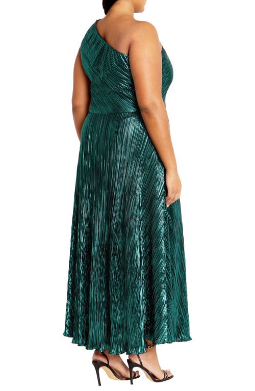 City Chic Kamila Metallic One-shoulder Maxi Dress In Emerald