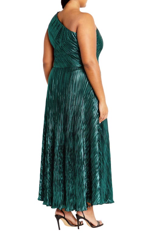 Shop City Chic Kamila Metallic One-shoulder Maxi Dress In Emerald