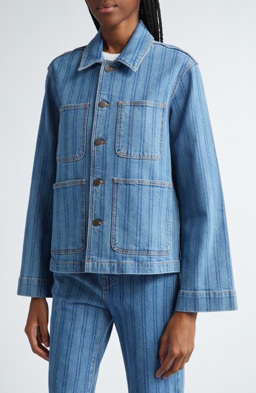 Shop Veronica Beard Dahl Stripe Denim Chore Jacket In Sapphire Stripe