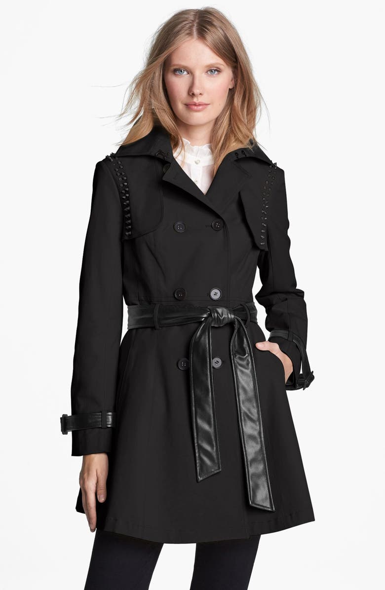 Blanc Noir Stud & Faux Leather Trim Trench Coat (Online Only) | Nordstrom