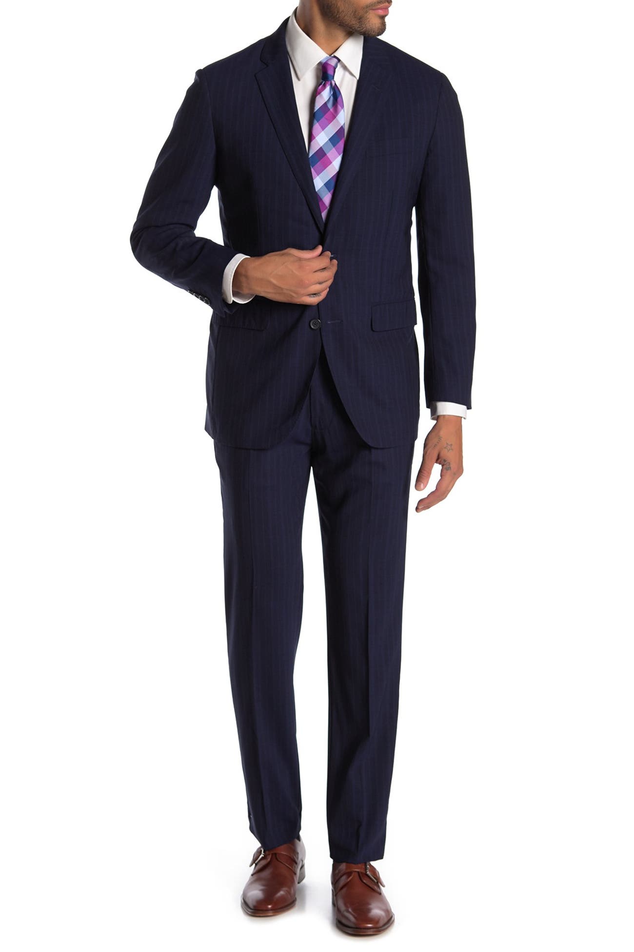 Brooks Brothers | Blue Pinstripe Two Button Notch Lapel Wool Blend ...