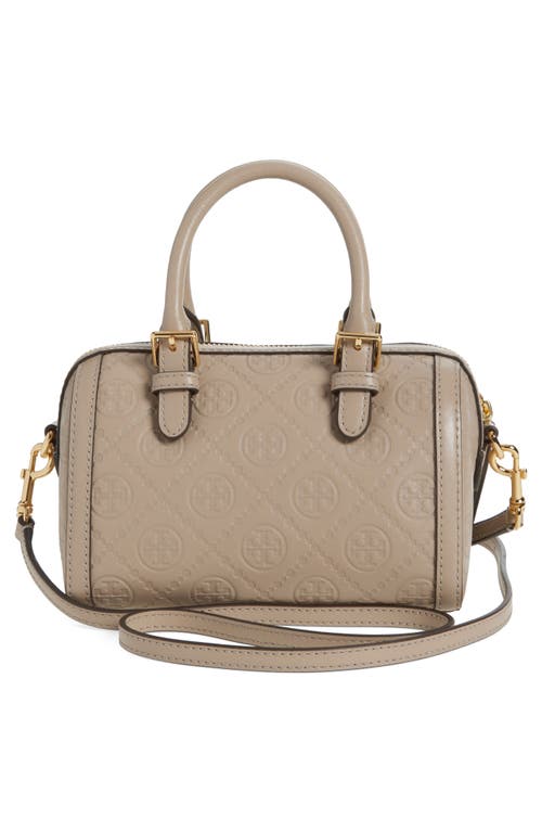 Shop Tory Burch Petite T Monogram Leather Barrel Bag In Fresh Clay