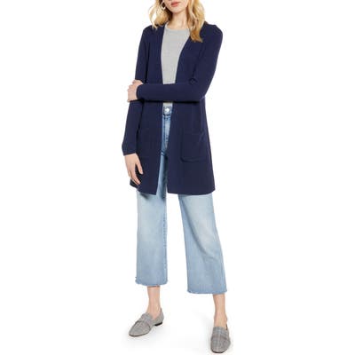 Halogen Long Ribbed Cardigan, Blue