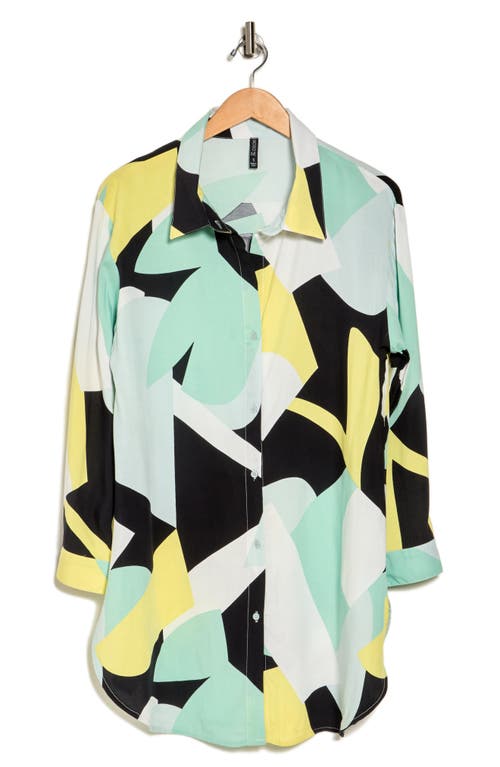 Boho Me Floral Print Button-up Cover-up Shirt In Aqua Blue