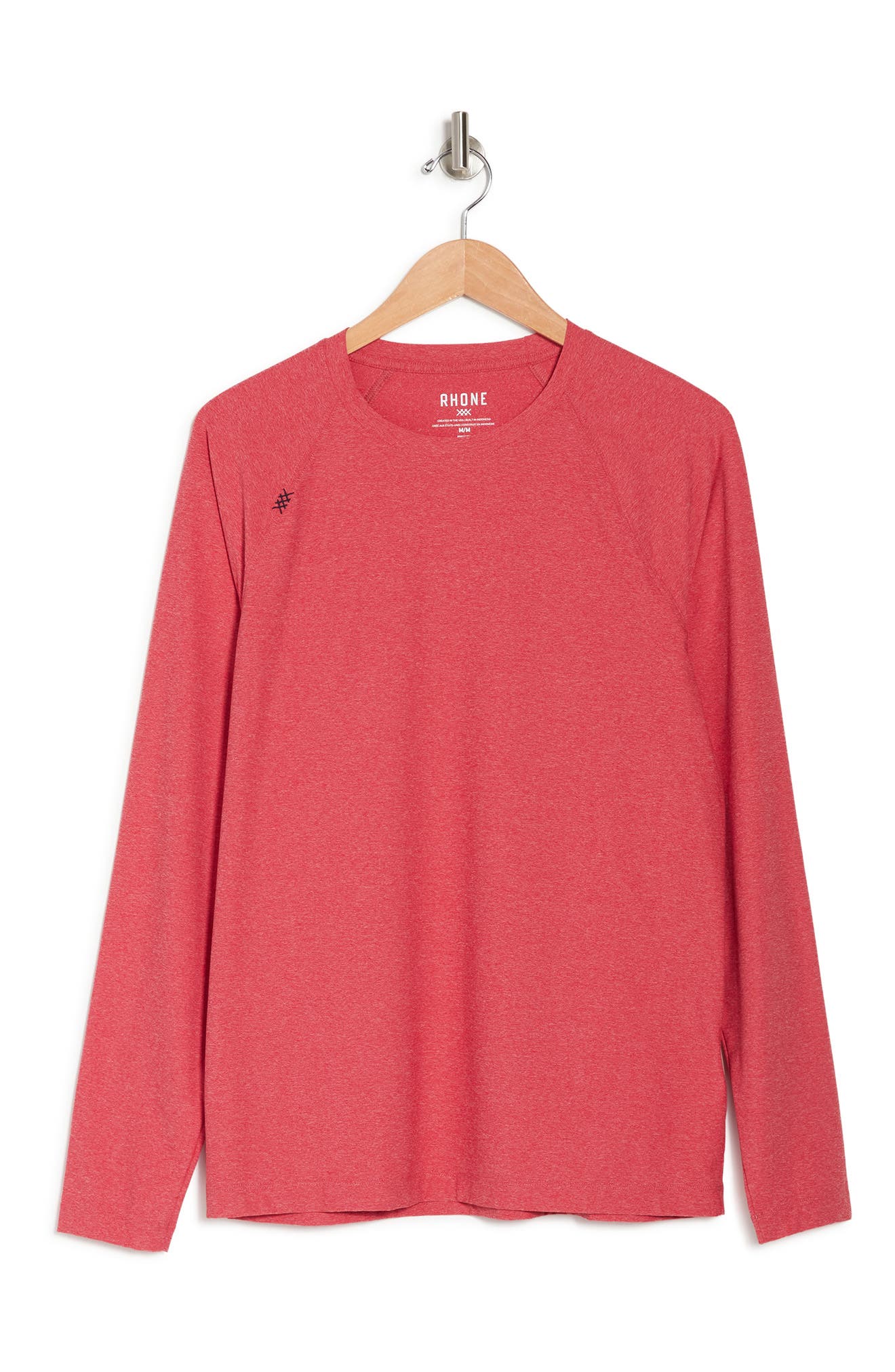 Rhone Reign Long Sleeve Performance T-shirt In Scarlet Heather