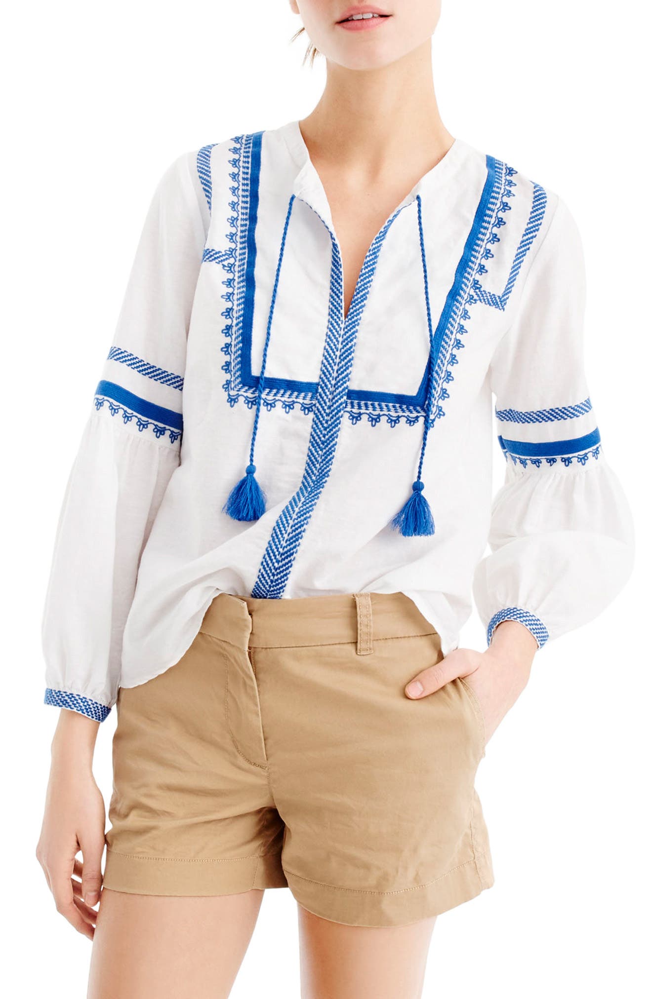 j crew embroidered peasant top