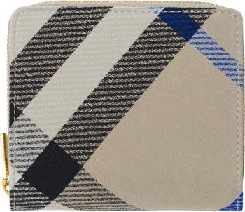 Burberry Check Jacquard Compact Zip Wallet 