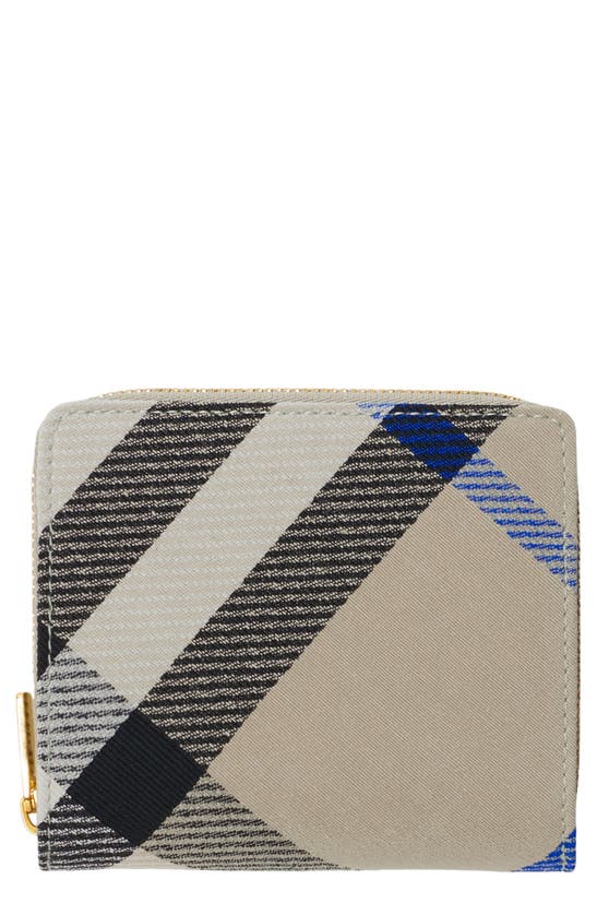 Shop Burberry Check Jacquard Compact Zip Wallet In Lichen