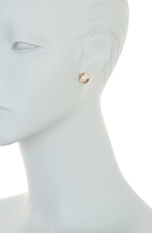 Shop Anne Klein Imitation Pearl Button Stud Earrings In Gold/white Pearl