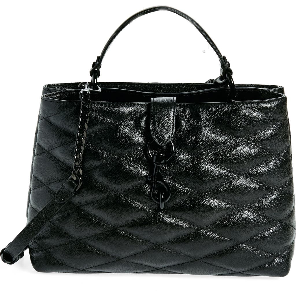 Shop Rebecca Minkoff Edie Quilted Leather Top Handle Satchel In Black
