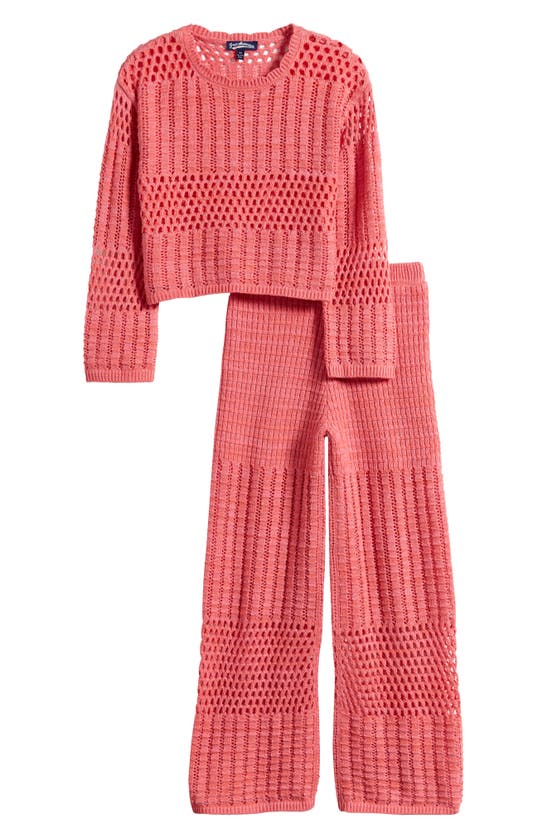 Shop Freshman Kids' Mixed Stitch Sweater & Pants Set In Coral Marl