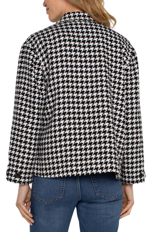 Liverpool Houndstooth Check Crop Shacket In Black White Houndstooth