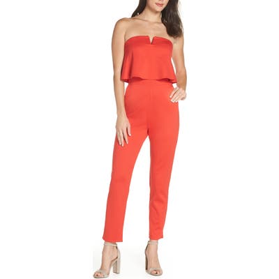 Fraiche By J Strapless Jumpsuit, Red