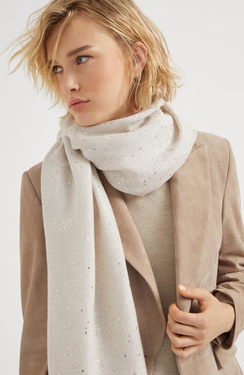 Shop Brunello Cucinelli Cashmere And Silk Diamond Yarn Scarf In Oyster