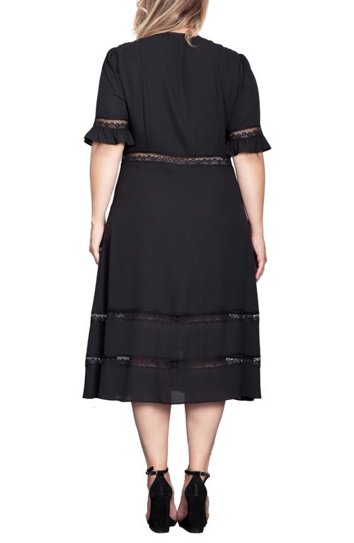 Standards & Practices Lace Inset Georgette Midi Dress In Black