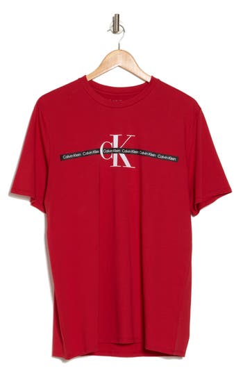 Calvin Klein Repeat Tape Layer Logo Graphic T-shirt In Red