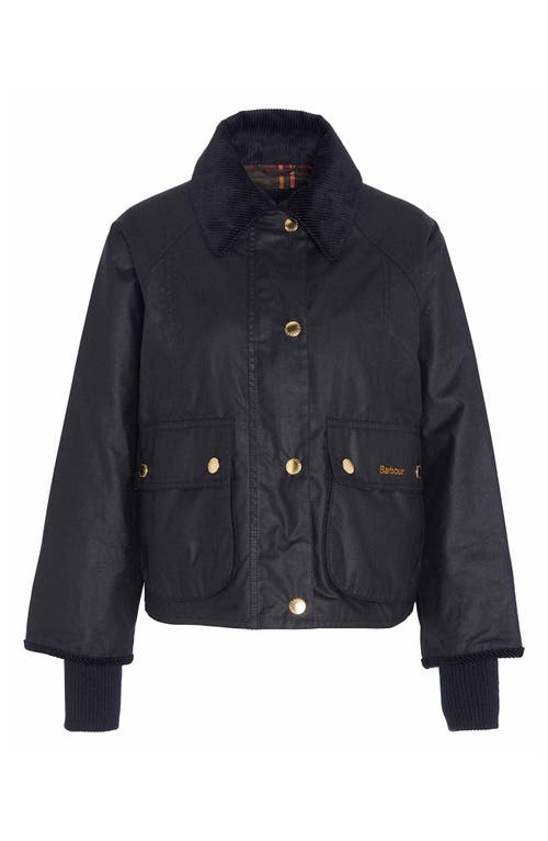 Barbour Cropped Beadnell Wax Collar Jacket In Black/classic